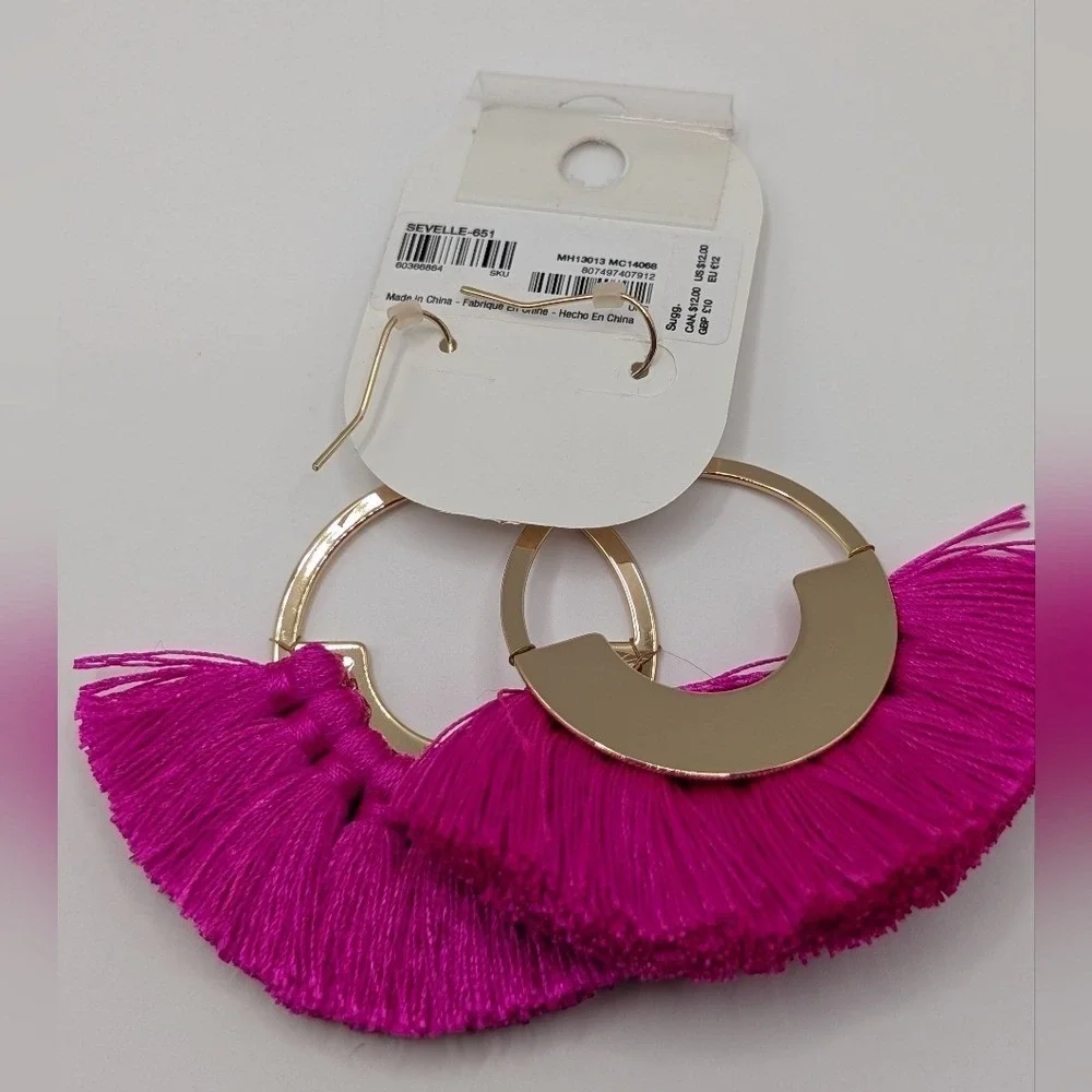 Aldo Sevelle Hot Pink Fringe Gold Tone Dangle Earrings NWT